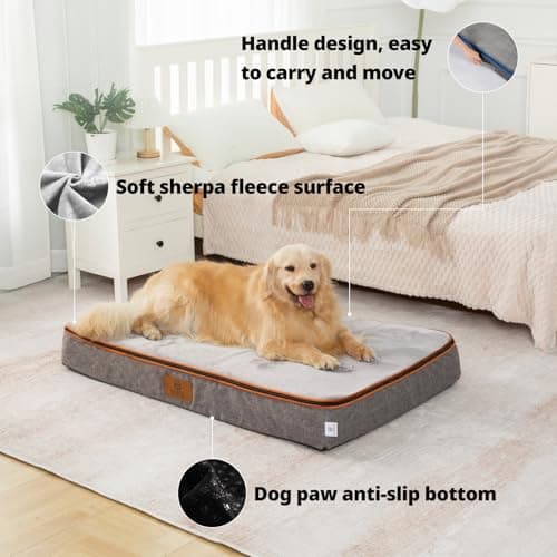 LIORCE Orthopedic Memory Foam XXL Dog Bed - 6" Thick Beds for Extra Large Sized Dog - Waterproof Removable Washable Cover & Wrap-Around Zipper - Ultimate Comfort & Easy Maintenance, Light Grey - Thumbnail 4