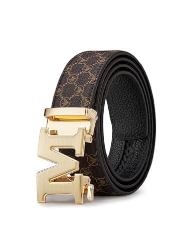 VANNANBA Letter M Belt for Men，Luxury Stylish Designer Belts with M Buckle Gold Black