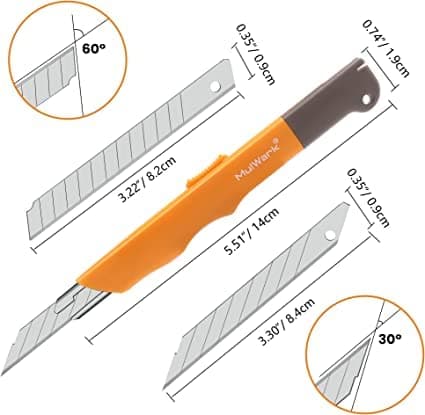 Mulwark 16PC Box Cutter Retractable Utility Knife Set - Heavy Duty Craft Knife with 10PC Sharp Snap-off 9MM 30 Degree Blades, 5PC 60 Degree Blade for Precision Cutting - Thumbnail 2