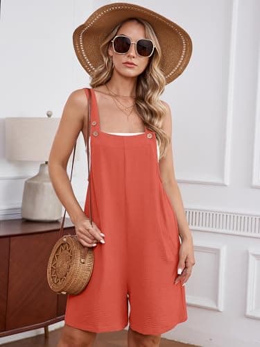 Heymoments Short Overalls Jumpsuits Rompers for Women Coral Medium Casual Maternity Summer Comfy Ladies Loose Fit Dressy Wide Leg One Piece Sleeveless Grils Bib Baggy Pants with Pockets - Thumbnail 3