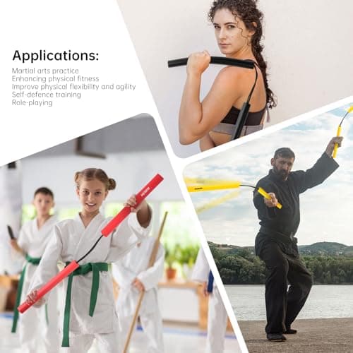 MOXIISTR Safe Foam Rubber Cord Nunchakus Karate Upgraded for Beginners Practice and Training 2 Pack (Long Black-Short Green) - Thumbnail 4