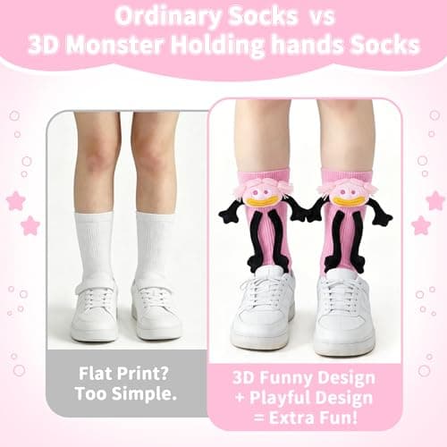 Crazy Socks for Kids - Magnetic Holding Hands 3D Monster Socks Silly Wacky Funny White Elephant Gifts for Kids and Toddler - Thumbnail 6
