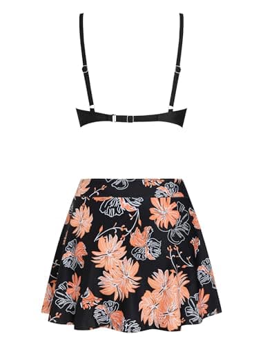 ZAFUL Bikini Sets for Women Two Piece Swimsuit High Waisted Bikinis Skirt Swim Suits for Women Tummy Control Bathing Suits Black Flower XL - Thumbnail 4