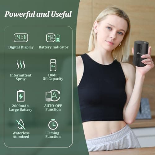 Waterless Diffuser for Essential Oil - Aroma Diffuser for Home with Battery Indicator, Portable Smart Scent Air Machine 1/2/3 & Continuous Mist, Timing & Auto-Off Function - Thumbnail 3