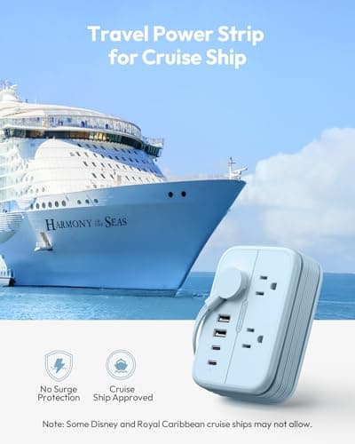 NTONPOWER Travel Power Strip, 6 Outlets 4 USB Ports(2 USB C), 4ft Extension Cord Wrapped Around Small Power Strip, Compact for Travel, Hotel, Cruise Approved, Blue - Thumbnail 4