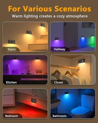 WILLED Rechargeable Motion Sensor Night Light,Stair Lights Indoor RGB & Warm White,Wireless Motion Sensor Lights Indoor for Stair,Bathroom,Hallway,Kitchen,Closet,Cabinet,Bedroom,Kids' Room - Thumbnail 2
