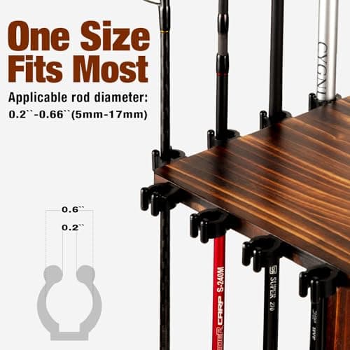 Fishing Rod Holders for Garage 360 Degree Rotating Fishing Pole Rack, Floor Stand Holds up to 16 Rods Wood Fishing Gear Equipment Storage Organizer, Fishing Gifts for Men Women - Thumbnail 4