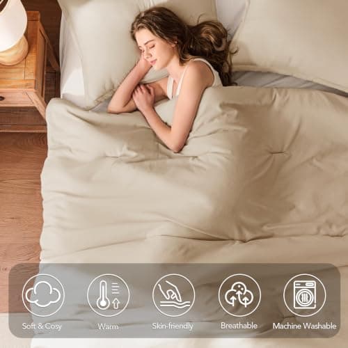 Quataly Queen Comforter Set Linen,3PCS Soft Lightweight Breathable Bedding Comforter for All Season, Queen Size(90''×90'' Comforter & 2 Pillowcases) - Thumbnail 2