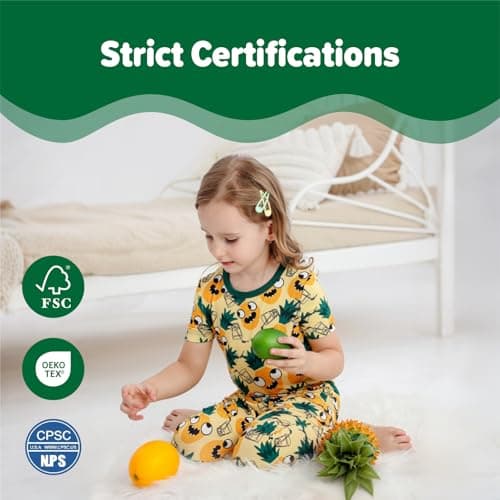 NewSeed Kids 2-Piece So Soft 2-Piece Playtime Set – Short Sleeve Crew Neck Top with Matching Leggings, Little to Big Kids (Pineapple, 2-3Y) - Thumbnail 6
