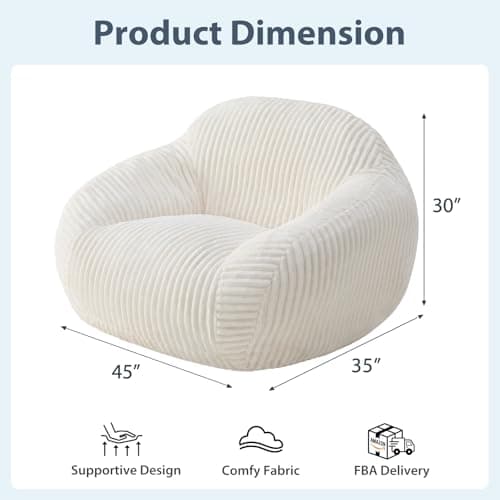HUGHEAVEN Bean Bag Chair for Adults & Kids, Bean Bag with Armrests, Cozy Reading Chair with Back Support,Sofa for Bedroom, Living Room, Beige - Thumbnail 2