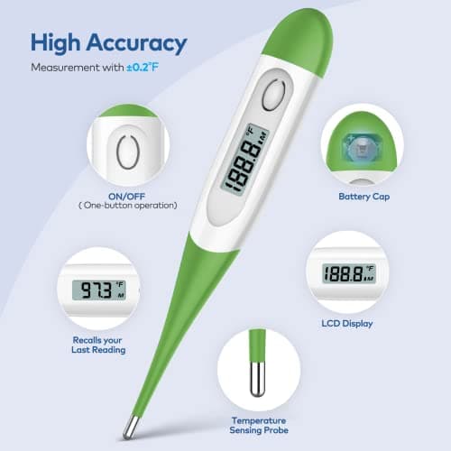 Thermometer for Baby, 2 Packs, Rectal Digital Thermometer with 10 Seconds Fast Reading (Dark Blue+Green) - Thumbnail 4