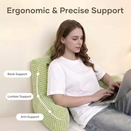 NOONTIDE Reading Pillow with Top Handle,Uniquely Designed Soft Fabric, Ergonomic Back Support for Bed,Cover Washable Sit up Pillow,Watching TV/Gaming/Relaxing(Green) - Thumbnail 2