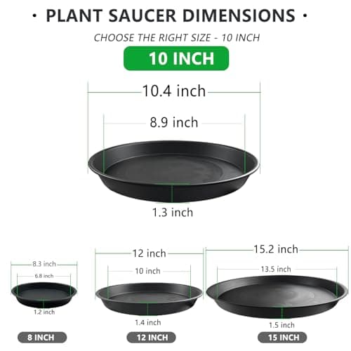 Garrdeen 6 Pack 10 Inch Black Round Plant Saucers, Thick PP Plastic Pot Trays for Large Planters, Durable Flower Pot Water Catcher Plates & Drip Trays for Indoor Outdoor Gardening - Thumbnail 2