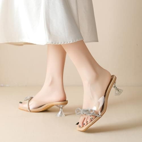 Amoji Women Kitten Heels 2 In Chunky Shorts Heels Rhinestone Bow Dress Shoes 346 Nude 11 women - Thumbnail 6