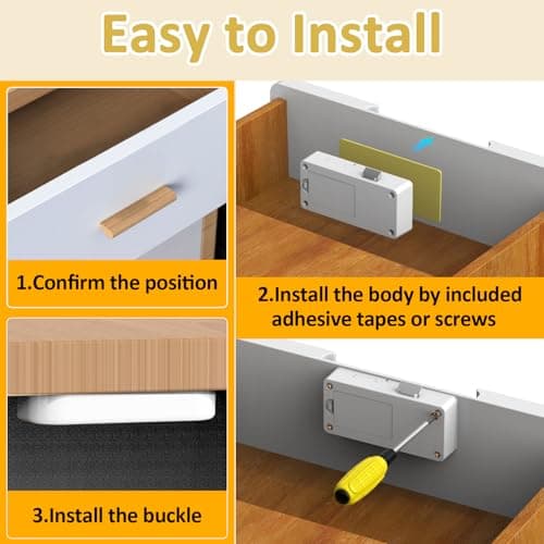 Bestkid Cabinet Lock RFID Card NFC Hidden Drawer Lock for Kitchen Pantry Furniture Smart Cupboard Door with Bluetooth APP Child Safety No Drilling Required White - Thumbnail 4