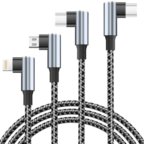 USB C to USB C Right Angle Cable,90 Degree Type-C Braided Charging Cord,3 in 1 Multi Charging Cable for Multiple Devices,Universal Charger Cord with Type-C,Micro USB,IP Port for iPhone17/16 Phones - Image 1