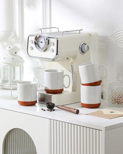MALACASA 12oz Ceramic Coffee Mugs Set of 4, Stackable Coffee Cups with Straight-Sided Design, Mugs for Coffee, Latte, Tea, Hot Chocolate, Cappuccino and Cocoa, Microwave & Dishwasher Safe, Khaki White - Thumbnail 6