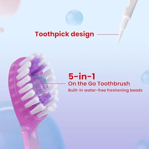 20Pack Mini Disposable Toothbrushes 5-in-1 Portable Pre-Pasted Travel Toothbrush with Toothpaste+Tongue Scraper+Floss+Pick Individually Wrapped Small Prepasted Travel Toothbrush for Kids Adult - Thumbnail 2