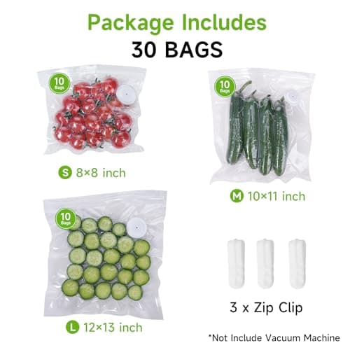 Vixino Vacuum Sealer Bags for Food, 30 Reusable BPA-Free Food Storage Bags for Sous Vide, Freezer, Microwave, Works with Handheld Vacuum Sealer and Vacuum Sealer Machine with External Vacuum Systems - Thumbnail 2
