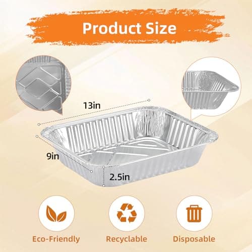 DORARA 20 Pack 9x13 Aluminum Foil Pans with Lids - Disposable Baking Pans, Food Containers, Oven Safe Steam Table Trays for Cooking, Meal Prep, Catering, Party, Storage & Transport - Silver, 2.5" Deep - Thumbnail 2
