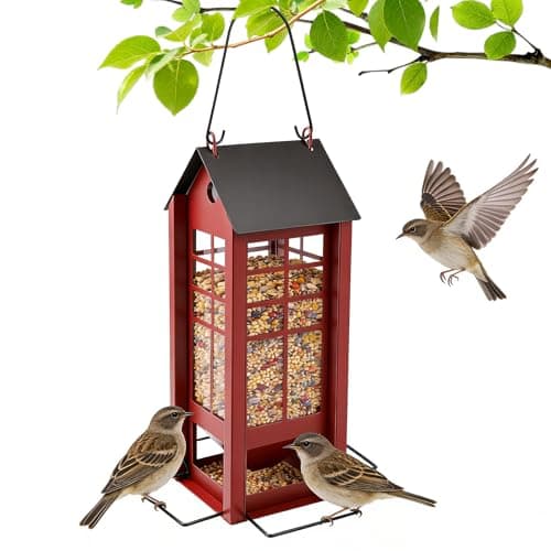 Hanging Bird Feeder for Outdoors, Metal Bird Seed Feeder with Roof, Large Capacity Wild Bird Feeder for Garden Yard Patio, Squirrel Resistant Easy Refill Bird Feeder - Image 1
