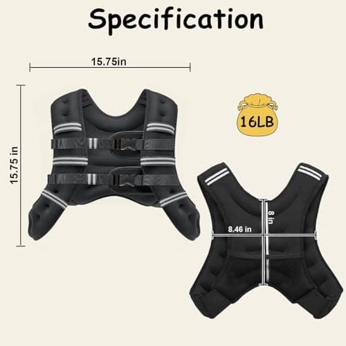 Weighted Vest for Women and Men, 16lb Weight Vest with Reflective Stripe for Workout, Strength Training, Running, Fitness, Muscle Building, Weight Loss, Weightlifting - Thumbnail 4