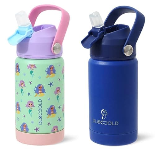 DLOCCOLD 12oz Insulated Water Bottle with Leak Proof Straw Lid, Stainless Steel Water Bottle with Handle & Silicone Boot, Reusable Tumbler for School, Travel (2 PACK) - Image 1