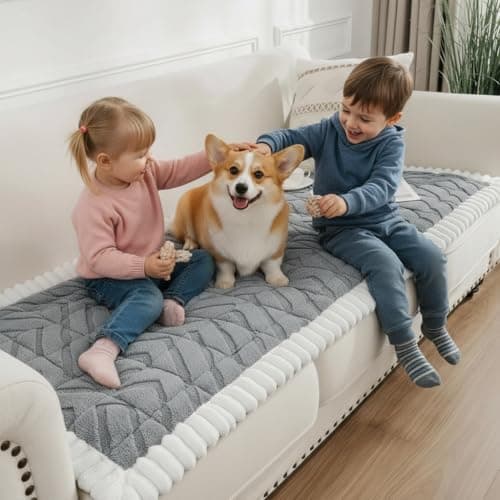 SHACOS 29.5"x61" Large Sofa Couch Cover for Dogs Non Slip Washable, Soft Fuzzy Pet Couch Covers for 2-3 Cushions Sofa, Pet-Friendly Couch Protector Pad, Gray - Thumbnail 2