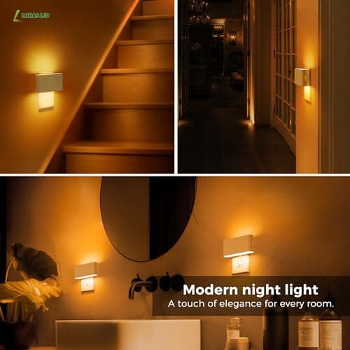 L LOHAS LED Night Light, 2 Pack Dimmable Modern LED Night Lights Plug into Wall,Dusk to Dawn Sensor Night Lights for Kid, 0-100LM 2000K Amber Nightlight for Hallway Bedroom Stairway - Thumbnail 4