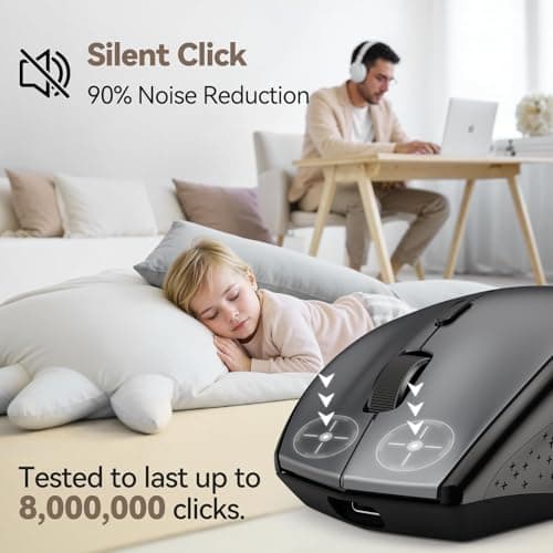 TECKNET Rechargeable Mouse with Jiggler, Plug & Play, 2.4G Connection with USB-C Adapter, Silent Mouse Quiet Click, 6400 DPI Ergonomic Mouse, Cordless Computer Mice for Laptop, Desktop, PC - Thumbnail 6