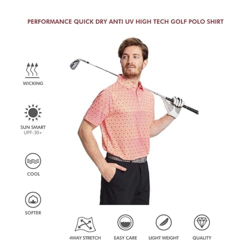 Golf Shirts for Men Dry Fit Short Sleeve Print Performance Moisture Wicking Polo Shirt - Thumbnail 5