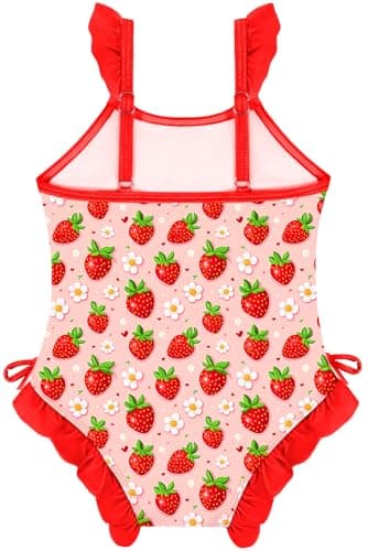 NikNio One Piece Sleeveless Newborn Infant Girl Swimwear Baby Girl Bathing Suit One Piece with Hat Red Strawberry 6-12 Months - Thumbnail 2