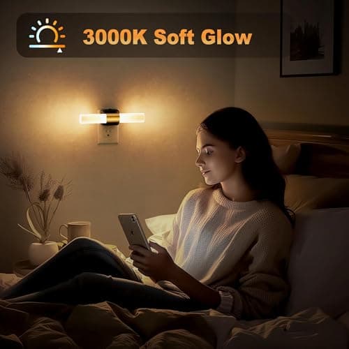 JandCase LED Night Light, Night Lights Plug into Wall, 3000K Soft White, 0-100LM Adjustable Brightness, 180° Rotating Plug in Night Light with Auto Light Sensor for Bedroom Bathroom Hallway - Thumbnail 6