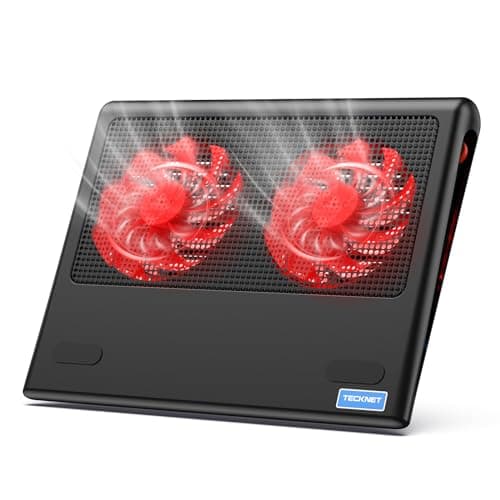 TECKNET Laptop Cooling Pad - 12"-15.6" Laptops Cooler, Powerful Cooler and Ultra Quiet for Gaming Laptops Pad, 2 Wind Speed Adjustable, USB A & C Powered Cooler Stand with Laptop Fan LED (Red) - Image 1