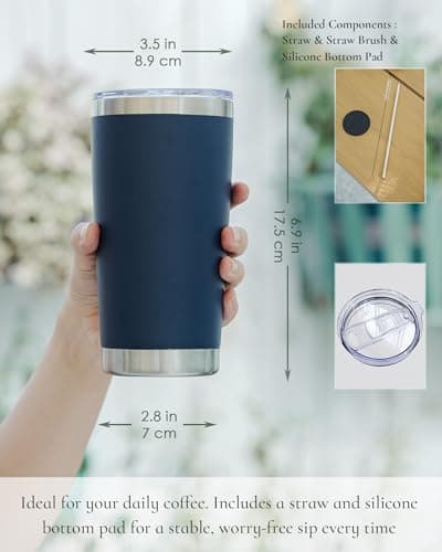 UIRZOTN Travel Coffee Tumbler 20oz, 4 Pack Leakproof Travel Coffee Mug with Lid and Straw, Stainless Steel Double Wall Vacuum Insulated Tumbler for Hot/Iced Drinks (Textured Matte, Navy Blue) - Thumbnail 3