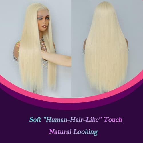 Barbique Blonde Wig, Synthetic Lace Front Wigs Pre-Plucked 13x6 HD Glueless Long Straight 26 Inch Ready to Wear 613 Wigs Beginner Friendly Suitable for Daily Party Wear - Thumbnail 2