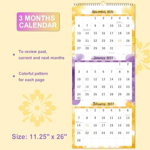2026-2027 Calendar - 3 Month Wall Calendar 2026-2027 Display (Folded in a Month), May 2026 - June 2027, 11" x 26", Vertical Calendar with Thick Paper, 2027 Wall Calendar for Organizing & Planning - Thumbnail 4