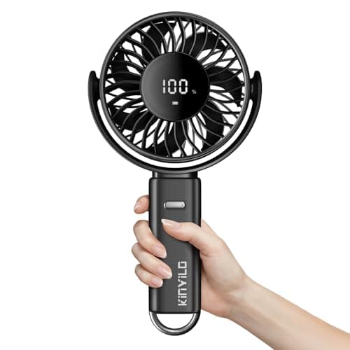 KinYiLO 6-Inch Large Handheld Fan, 6000mAh Battery Portable Fan with 100 Speed Levels, Strong Airflow Personal Fan, 5-30 Hours Working Time, 135° Foldable for Travel, Outdoor, Office (Black)