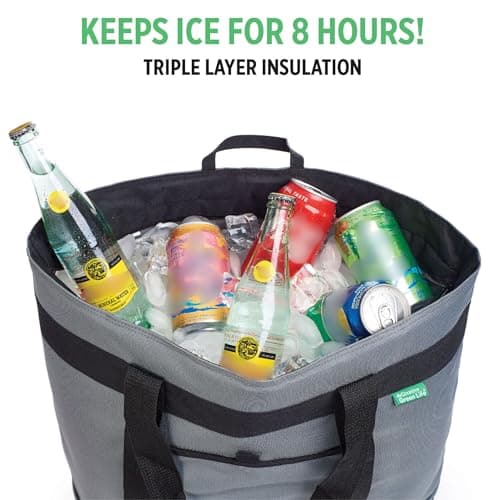 Jumbo Insulated Cooler Bag (Gray) with HD Thermal Insulation - Premium, Collapsible Soft Cooler Makes a Perfect Insulated Grocery Bag, Food Delivery Bag, Travel Insulated Bag, or Beach Cooler Bags - Thumbnail 3