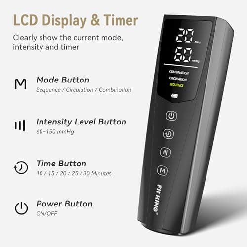 FIT KING Rechargeable Leg and Foot Massager - Cordless Air Compression Full Leg Boots Massager for Circulation and Recovery - Pressure Sensor & LCD Display - 3 Modes 10 Intensities 5 Timer Functions - Thumbnail 6