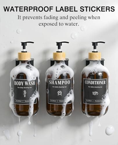 Luxspire Shampoo and Conditioner Dispenser, Shower Soap Dispenser Wall Mounted 3 Sets Plastic Bottles Bamboo Pump, 17OZ Shampoo and Conditioner Bottles for Bathroom, Shower Wall and Hotel, Amber - Thumbnail 4