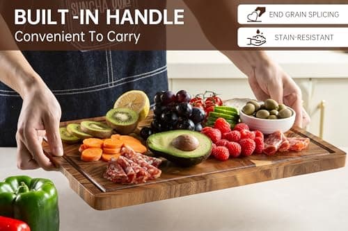 THETCHRY Walnut Wood Cutting Board for Kitchen, End Grain Chopping Board with Juice Groove, Heavy Duty Checkered Board for Cheese and Vegetables, Non-slip Feet 16.5" x 11.6" x 0.8" - Thumbnail 3