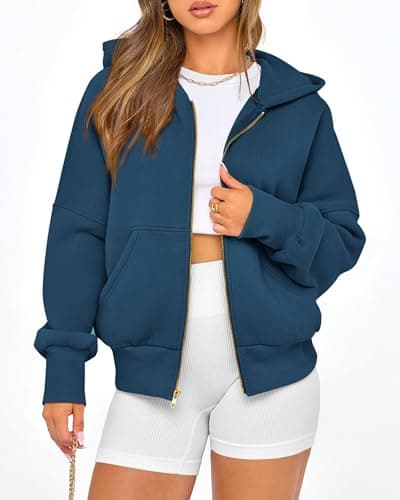 BTFBM Hoodies For Women Spring Clothing 2026 Long Sleeve Zip Up Fleece Fashion Sweatshirts Jacket Y2K Hoodie Fall Fashion(Dark Blue, Small) - Thumbnail 2