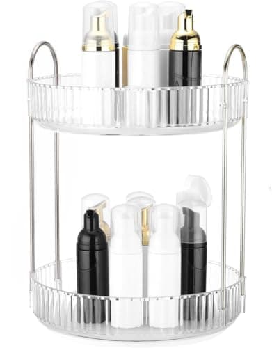 360 Rotating Makeup Organizer and Storage for Vanity Countertop 2 Tiers, High Capacity Cosmetic Skincare Perfume Organizers for Dresser Bathroom Lazy Susan - Image 1