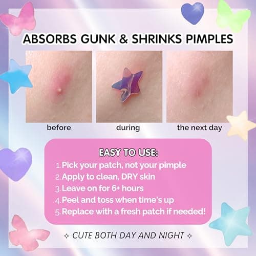 Sparkle Beauty Labs Heal & Conceal Pimple Patch - Cute Holographic Butterfly Shaped Acne Patches, Fun Hydrocolloid Zit Stickers for Face (Iridescent Pink Butterflies, 84 Count) - Thumbnail 6