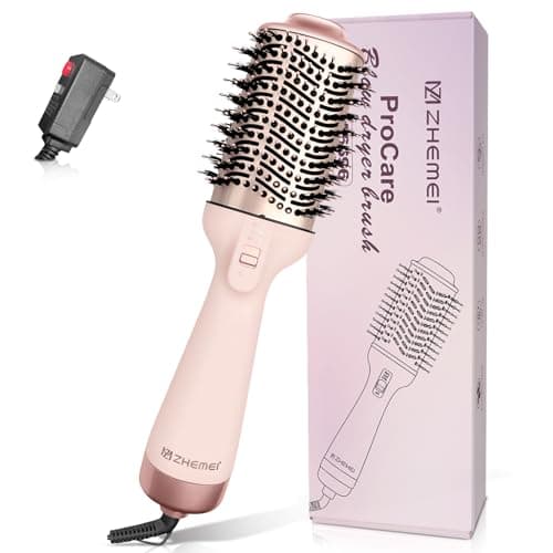 ZM ZHEMEI 1300W Hair Dryer Brush,4 in 1 Blow Dryer Brush Anti-frizz Ceramic Titanium Barrel with ALCI Safety Plug Professional Salon Hot Air Brush for All Hair Types (Rosegold)
