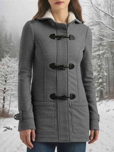 STOLKISS Women's Winter Thicken Jackets Cotton Coat with Hood Fashion Fleece Warm Long Insulated Shells Horn Button Jacket - Thumbnail 3