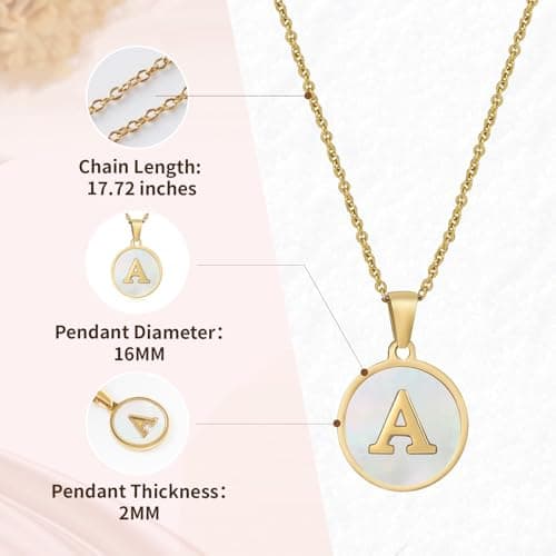 PNNY AMDA Initial Necklace for Women: 18K Gold Plated Nature Shell Pendant – Letter Necklace for Women Trendy Jewelry Gifts (M) XL-BKZM-M - Thumbnail 2