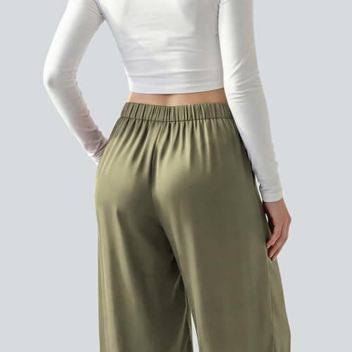 OctMoon Women’s Chiffon Palazzo Pants – Wide Leg Flowy Pants for Women, Lightweight Satin Yoga Pants, Summer Beach & Casual Lounge Pants(Light Green)-XXL - Thumbnail 4