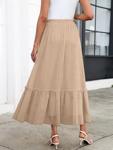 ANRABESS Maxi Skirts for Women Tulle Long Tiered Elastic High Waisted A Line Flowy Dressy Casual Skirt 2026 Fall Trendy Light Tan Medium - Thumbnail 4